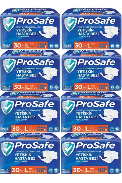 PROSAFE Large Size Patient Diapers 240 Pieces (8Pk*30) - Adult Textile Surface L with Waist Band