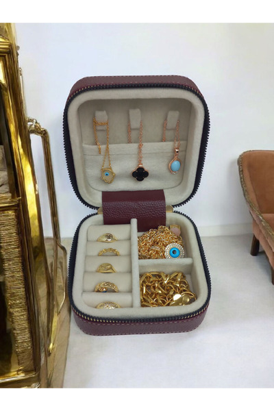 Moda fiesta حجم صغير (11 × 11) منظم صندوق تخزين المجوهرات حقيبة مجوهرات السفر...