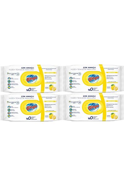 Bingo Clean Surface Cleaning Towel 96 Sheets Lemon Scented Plastic Cover (Set of 4) 384 Sheets