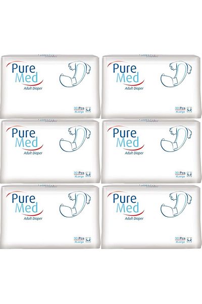 Puremed Patient Diapers with Waistband Textile Surface XL Extra Large 180 Pieces (6Pk*30)
