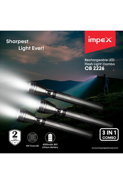 İMPEX مجموعة كشافات LED قابلة لإعادة الشحن من إمبكس، 3 قطع (CB 2226)