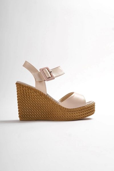 TB Terzi Bey Perla Buckle Elastic Wedge Heels Ορθοπεδική σόλα Straw Look Γυναικεία σανδάλια Kt Ten