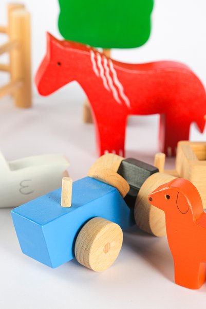 MUCİT KİDS Wooden Toy Farm Set – Montessori Compatible Natural Wooden Educational Toy (1 Year Old)