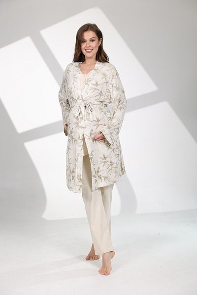 Rimel Homewear طقم بيجامة للحمل منقوشة ناعمة الملمس من الزيزفون مع روب للنوم