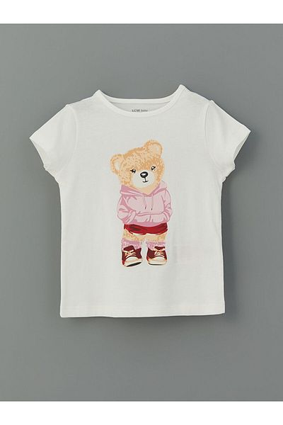 LC Waikiki Bear Teddy Printed Baby Girl T-Shirt and Shorts 2-Piece Set
