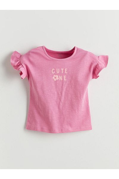 LC Waikiki Pink Crew Neck Baby Girl Shorts Pajama Set