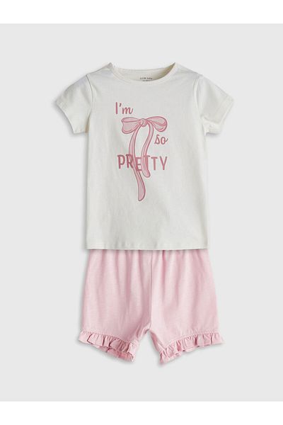 LC Waikiki Lcw Ribbon Detail Baby Girl T-Shirt and Shorts 2-Piece Fast Fashion