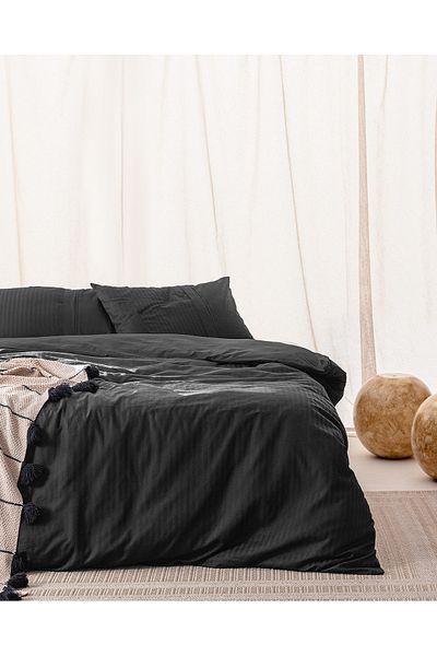Madame Coco Adrien Doppelt gestreiftes Bettbezug-Set - Schwarz