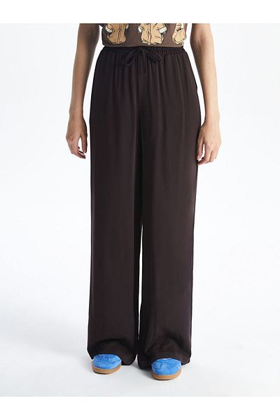 LC Waikiki Xside Brown Elastic Waist Wide Leg Women's Trousers
