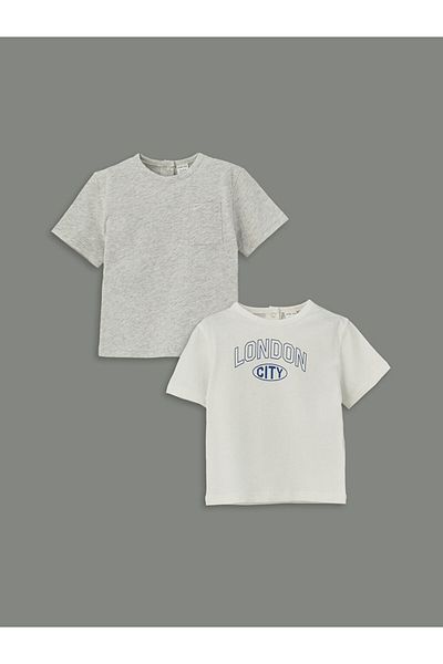 LC Waikiki Crew Neck Printed Baby Boy T-Shirt, Pack of 2