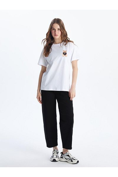 LC Waikiki Tricou de damă XSIDE alb cu decolteu cu ursuleț cu imprimeu