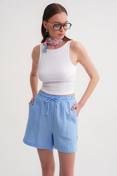 Mixray 4548 Pantaloni scurți de damă cu talie elastică albastru
