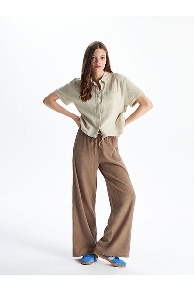 LC Waikiki Xside Beige Elastic Waist Textured Women's Trousers