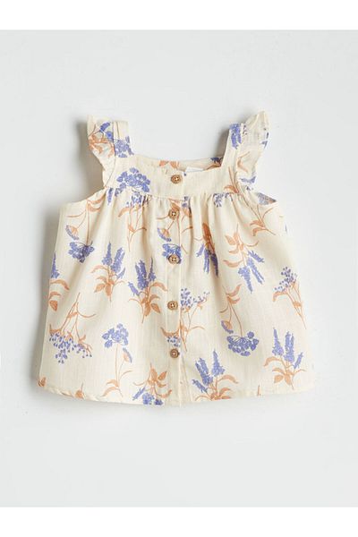 LC Waikiki Lcw Square Neck Floral Baby Girl Blouse and Shorts 2-Piece Fast Fashion