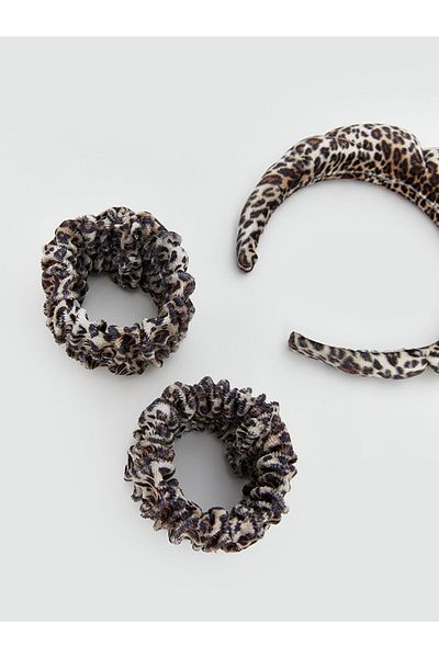 LC Waikiki Lcw Accessories Mixed Leopard Pattern Elastic Women's Bracelet and Crown Set