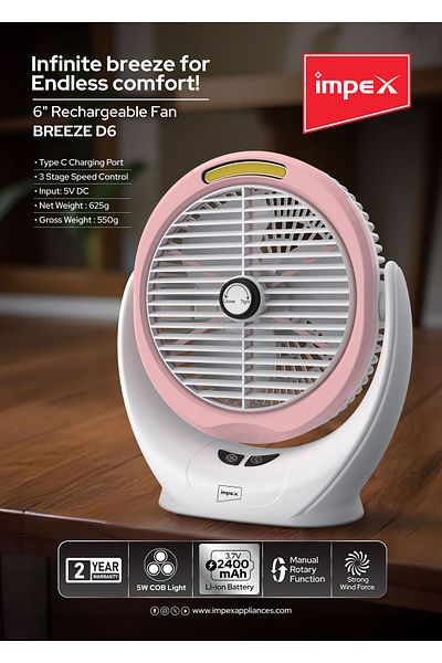 İMPEX Impex 6" Rechargeable Fan (Breeze D6)