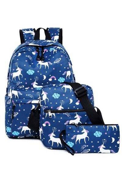 HALAMODO 3PCS School Backpack Set, Portable Unicorn Casual Daypack for Boys Girls, Students Shoulder Bag, Lap
