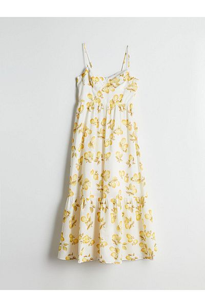 LC Waikiki Xside Yellow V-Neck Printed Dress