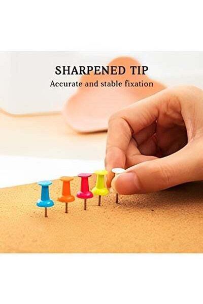HALAMODO 100PCS Push Pins Multi-Colored Plastic Head Steel Pin for Bulletin Board Thumb Tacks for Wall Corkbo