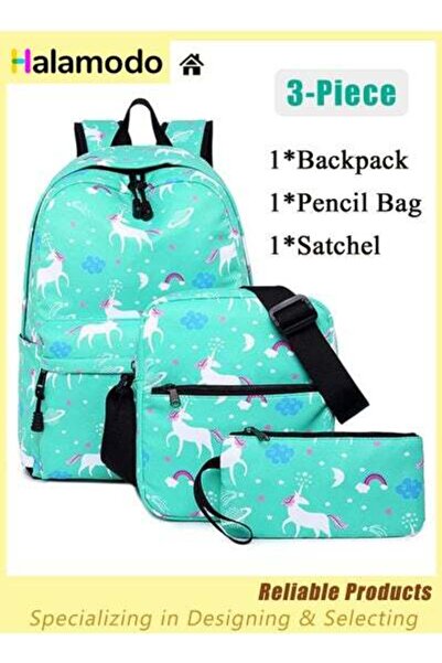 HALAMODO مجموعة حقيبة ظهر مدرسية من 3 قطع، حقيبة ظهر يومية محمولة بتصميم يوني...