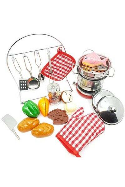 HALAMODO 23 Pieces Good Quality Stainless Steel Toy Kitchen Set, Mini Kitchen Set, Colourful Cooking Accessor
