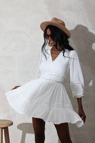 FASHION COCKTAIL White Guipure Lace Bolen Effect Beach Dress