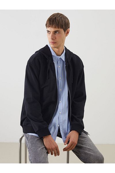 LC Waikiki Xside Black Hooded Long Sleeve Men's Zip-Up Sweatshirt