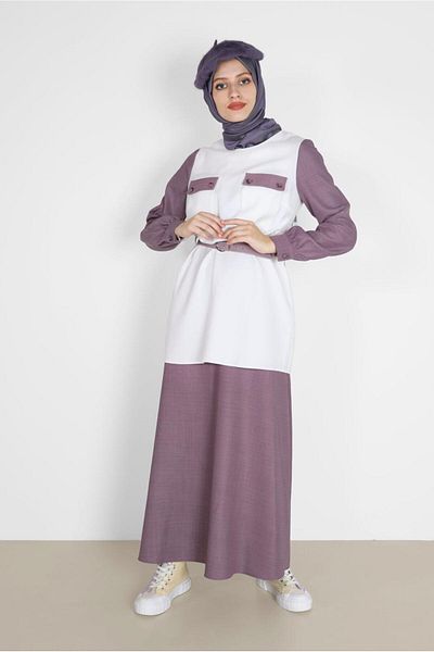 Alvina Double Skirt Suit with Belt and Pocket Detail - 42170
