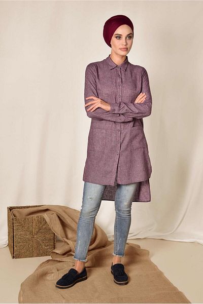 Alvina Asymetric Cut Linen Tunic with Pocket 4985