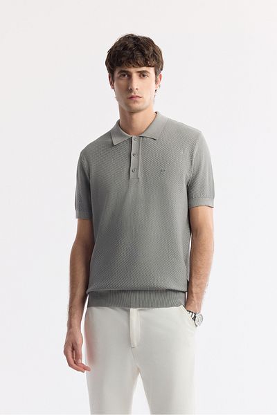 Avva Tricou tricotat texturat cu gât polo gri pentru bărbați B 005120