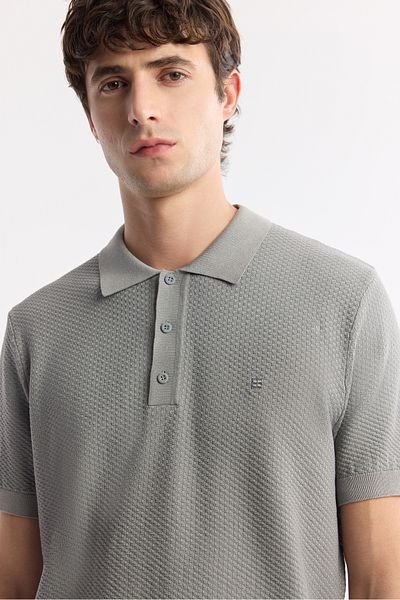 Avva Tricou tricotat texturat cu gât polo gri pentru bărbați B 005120