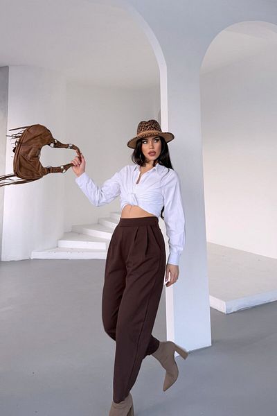 Stil Reyonu Scuba Crepe Fabric Full Length Lycra Side Zipper Detailed Elastic Back Harem Pants