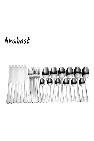 Generic طقم أدوات مائدة من الفولاذ المقاوم للصدأ من أرابيست، 24 قطعة، فضي، 23.2 سم