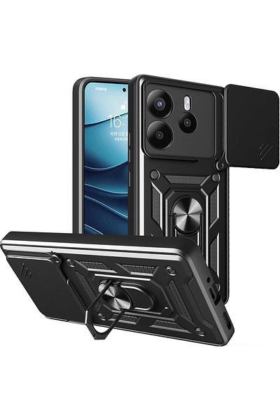 Fibaks حافظة لهاتف Xiaomi Redmi Note 14 4G مع غطاء حماية للكاميرا ودرع خزان عسكري منزلق
