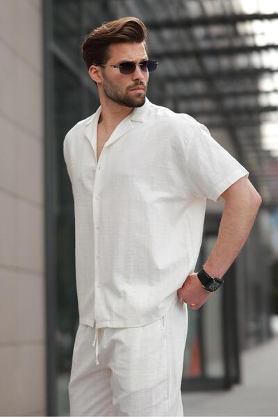 Madmext Ecru over Fit Men's Shirt Suit E7303