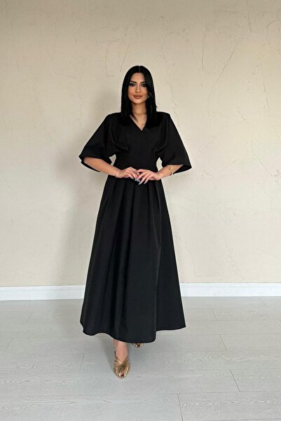 ALPACO Rochie lungă plisată neagră