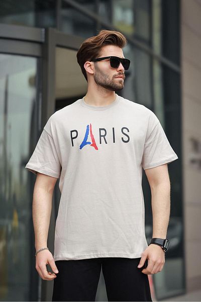 Madmext Ανδρικό T-Shirt Μπεζ 100% Βαμβάκι με στάμπα E7146