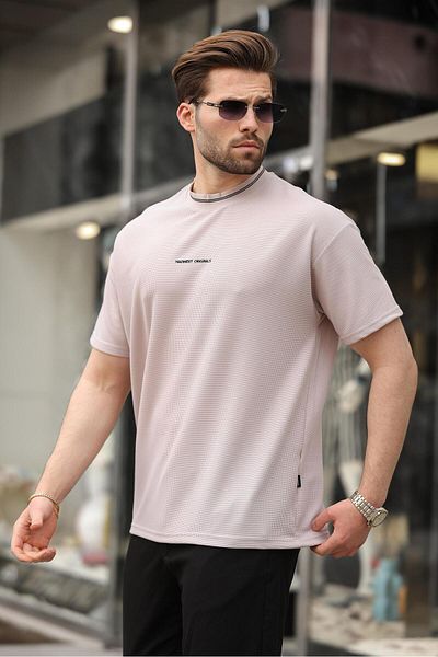 Madmext Μπεζ Κέντημα Λεπτομερές Basic Ανδρικό T-shirt E7106
