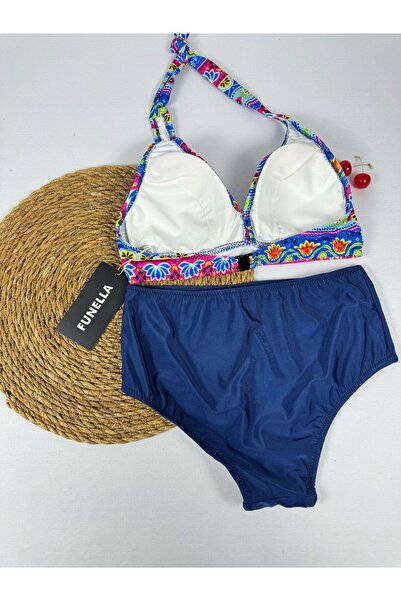 FUNELLA Tie Dye Print High Waist Neck Tie Stylish Bikini Set
