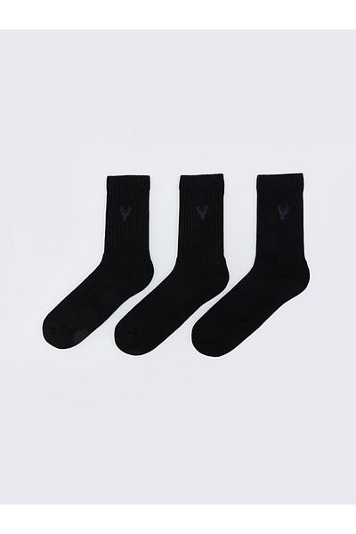 LC Waikiki Lcw Accessories Black Embroidered Men's Socks 3-Piece