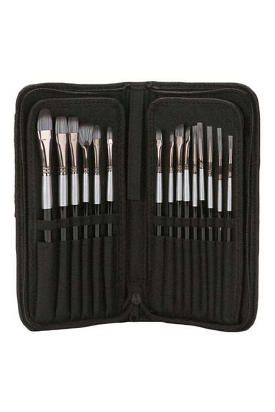 Generic Beauenty 15-Piece Oil Colour Painting Brush Set Black/Silver
