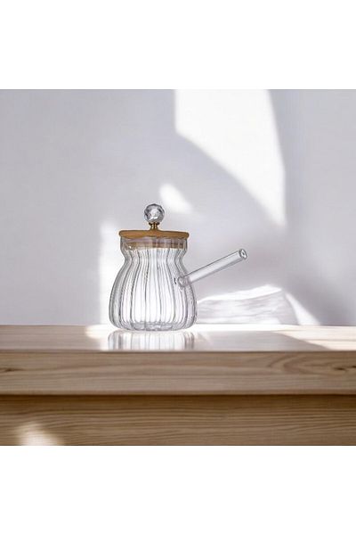 Vadi Heat-Resistant Borosilicate Glass Coffee Pot with Wooden Lid and Crystal Knob