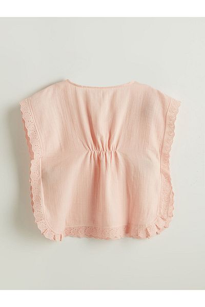 LC Waikiki Pink Ruffle Detailed Baby Girl Poncho Beach Towel