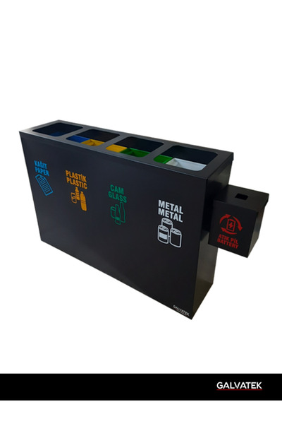 Genel Markalar Galvatek Metal 4'lü Geri Dönüşüm Sıfır Atık Kutusu Pil Atık Kutusu (KOVALI)