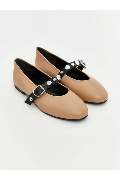 LC Waikiki Γυναικείες μπαλαρίνες LCW STEPS Beige Shiny Stone