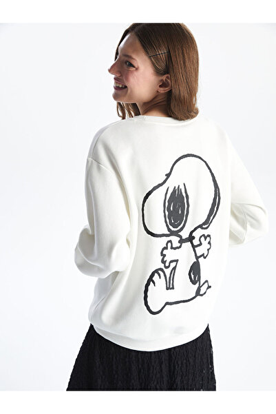 LC Waikiki Hanorac gros pentru femei XSIDE Ecru Crew Gât cu imprimeu Snoopy