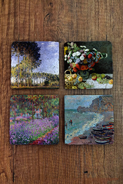 Begoloni Stone Decor قواعد أكواب من الحجر الطبيعي - أعمال كلود مونيه مطبوعة ب...