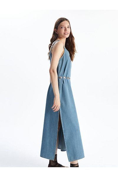 LC Waikiki XSIDE Rochie de jeans albastră cu bretele cu decolteu în V
