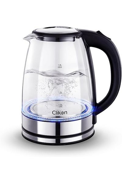 CLIKON 1.8 Liter Glass Body Electric Cordless Kettle , Auto Cut-off 1500 Watts, 2 Years Warranty, Clear -