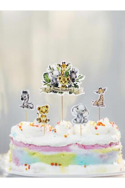 Parti Adresi Safari Temalı Hayvan Figürlü Kürdan Pasta Süsü Cupcake Kürdanı 5'li